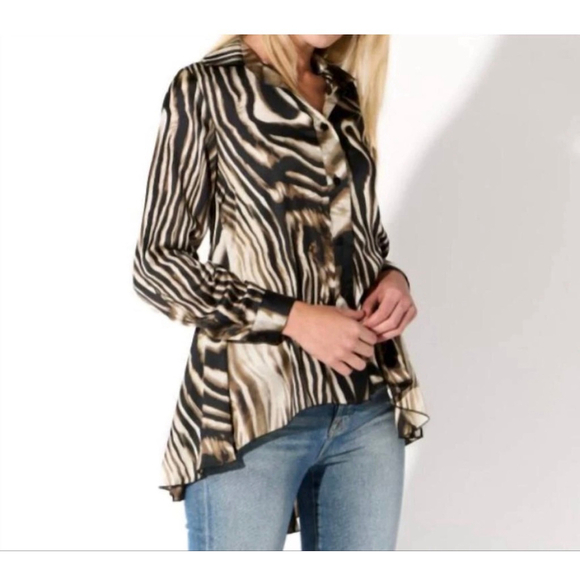 Oolala Tops - Oolala Zebra Animal Print High Low Blouse